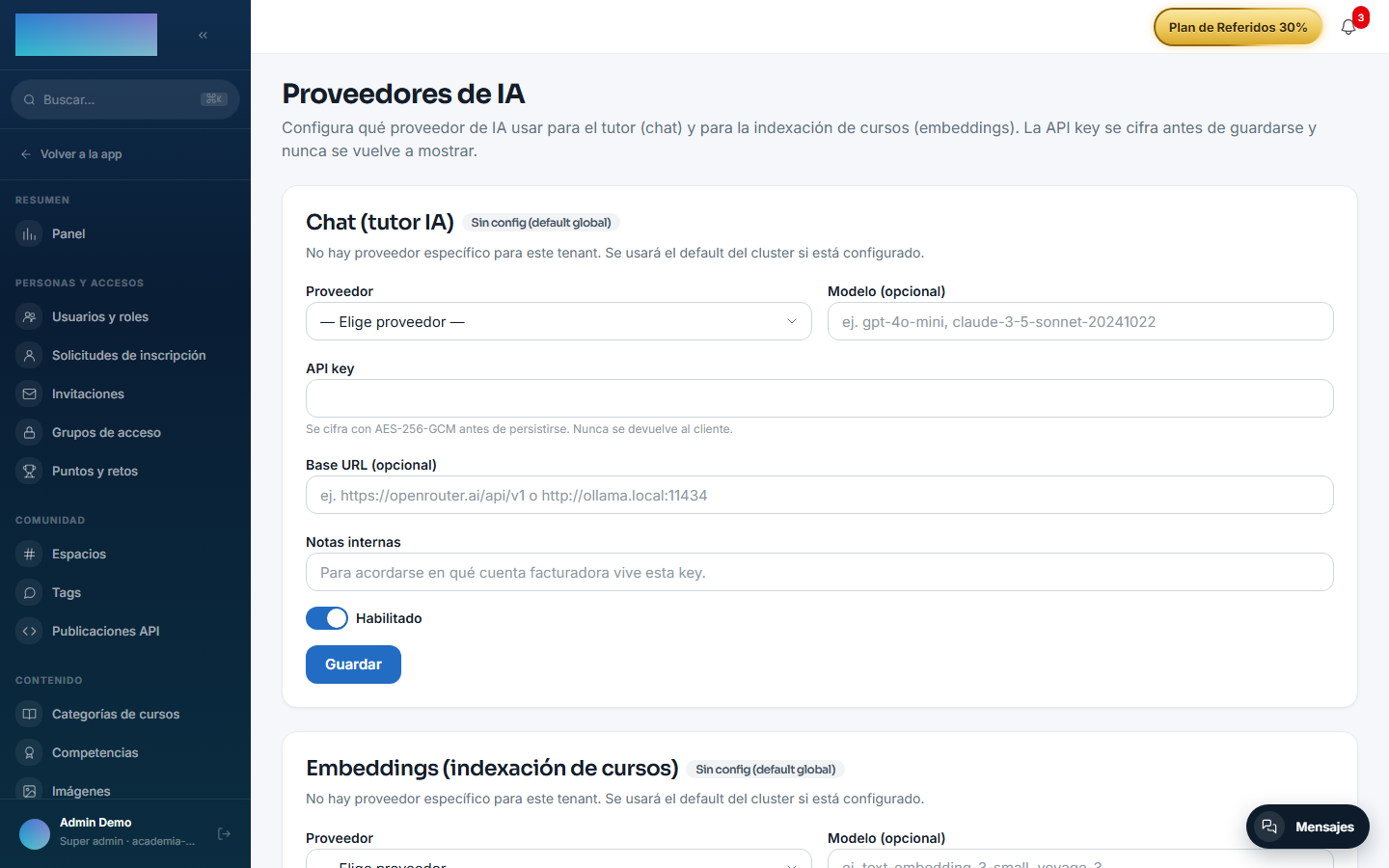 Dónde se pone la clave de chat que usa el generador