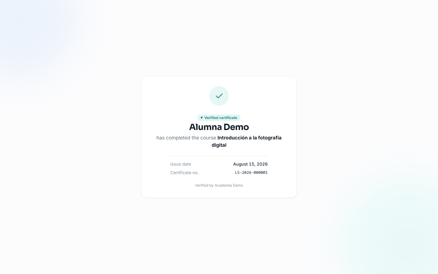 The public certificate verification page