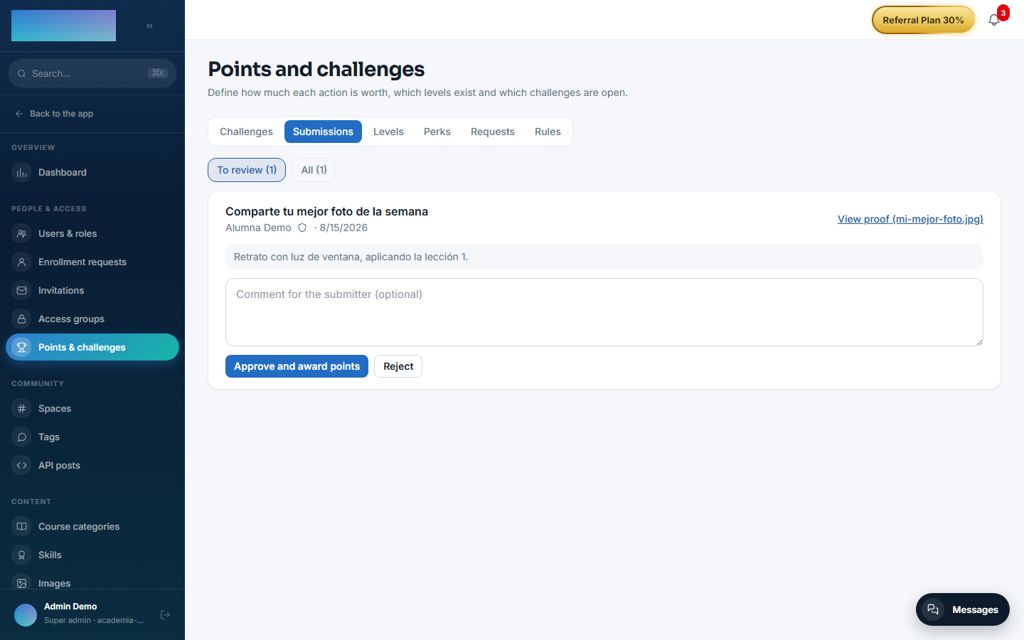 Challenge submissions awaiting review, with the attached proof