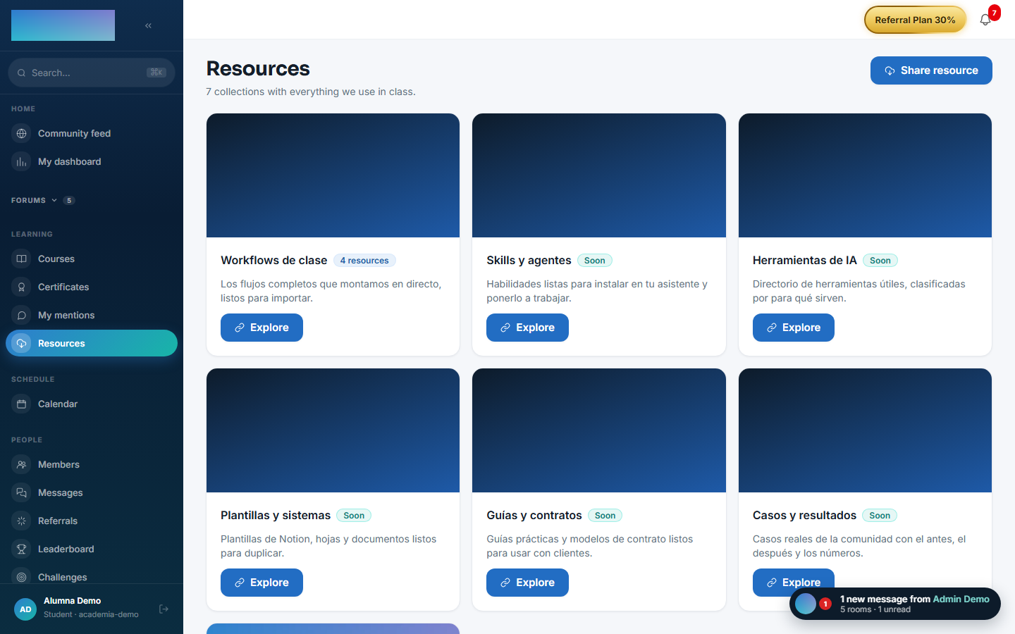 The library: a grid of collections with covers and resource counts
