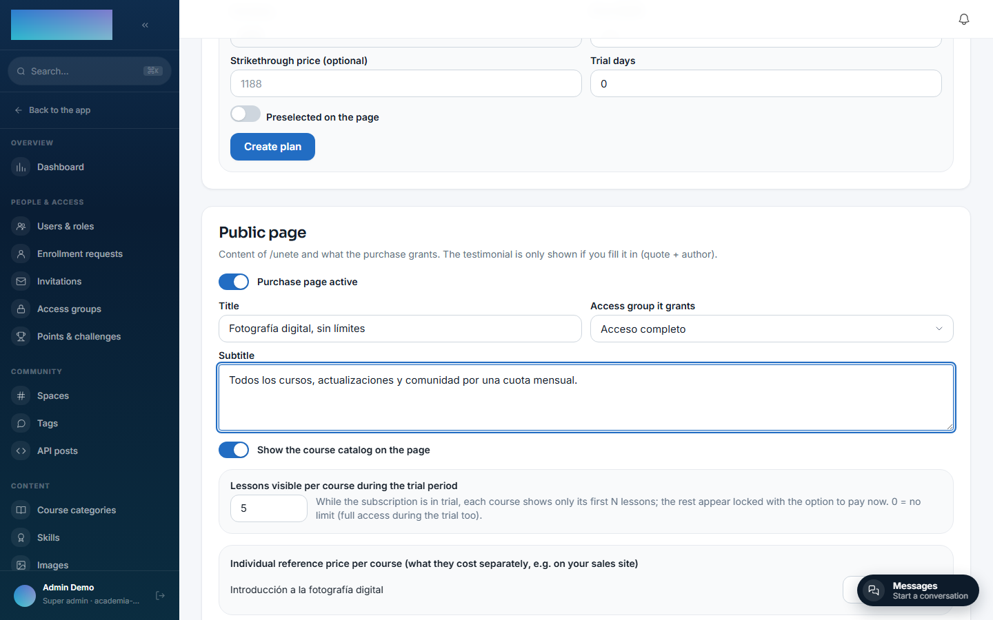 Configuration of the public /unete page