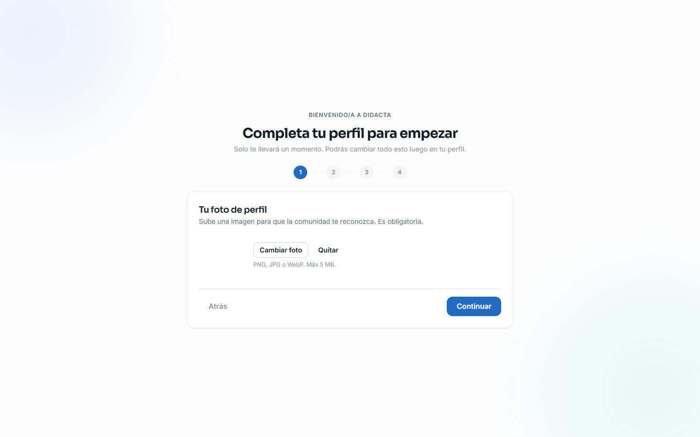 Onboarding: subir foto de perfil