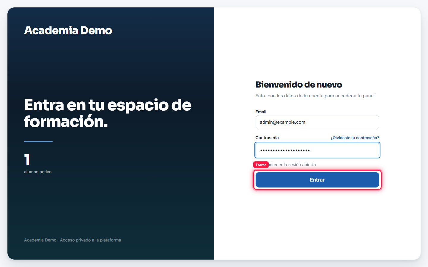 Pantalla de acceso con la marca del tenant