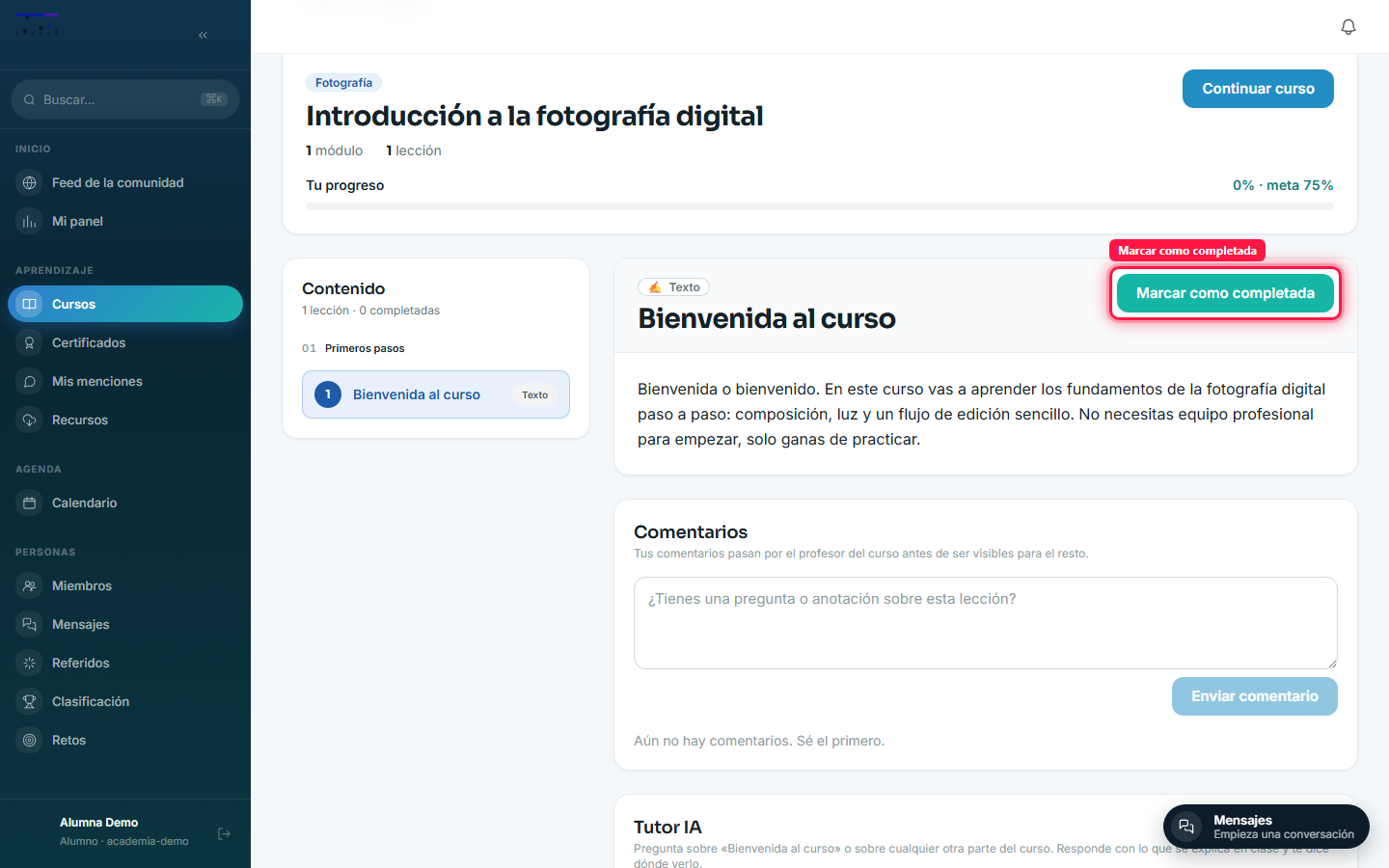 Contenido de la lección de texto