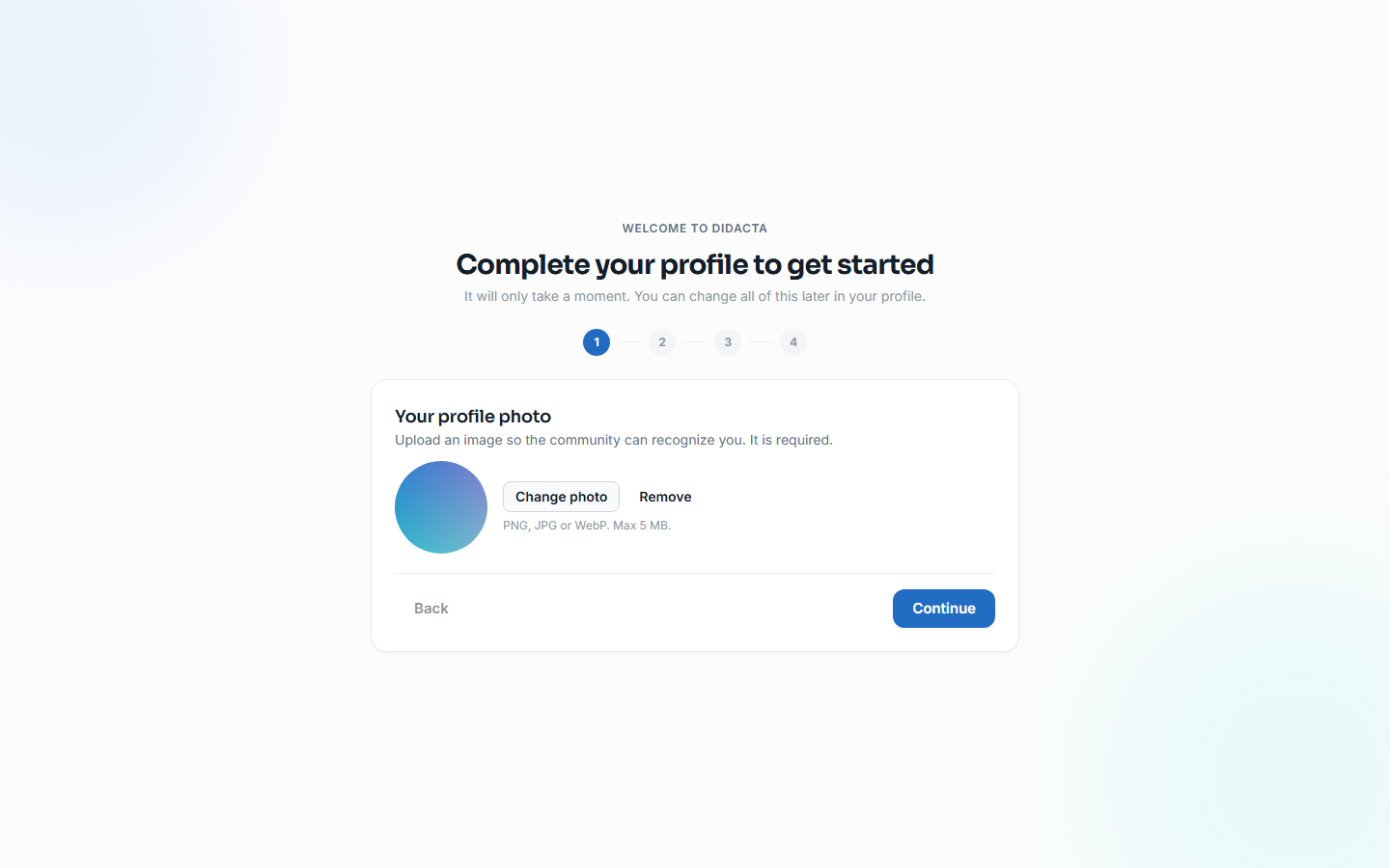 Onboarding: uploading a profile photo