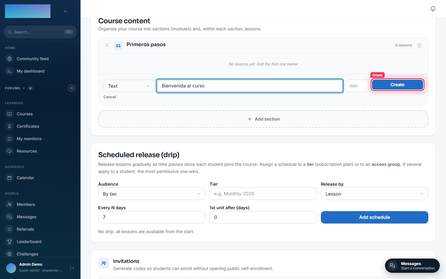 Course builder: adding a text lesson